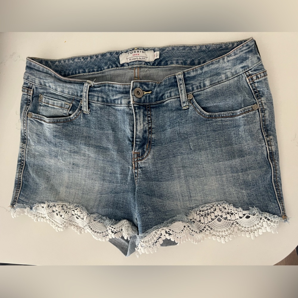 Torrid jean shorts with white lace